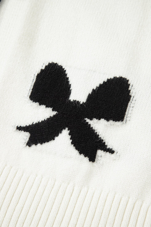 Ribbon Tie Front Bow Jacquard Knit Cardigan